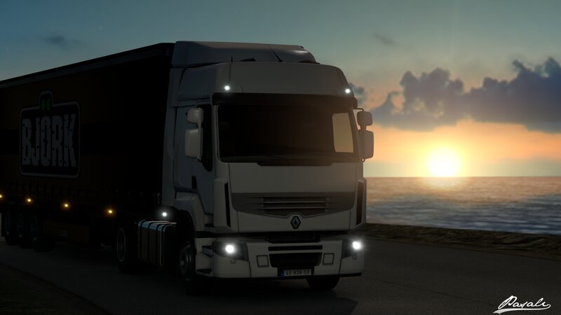 White Truck on Road — Gray, Serene