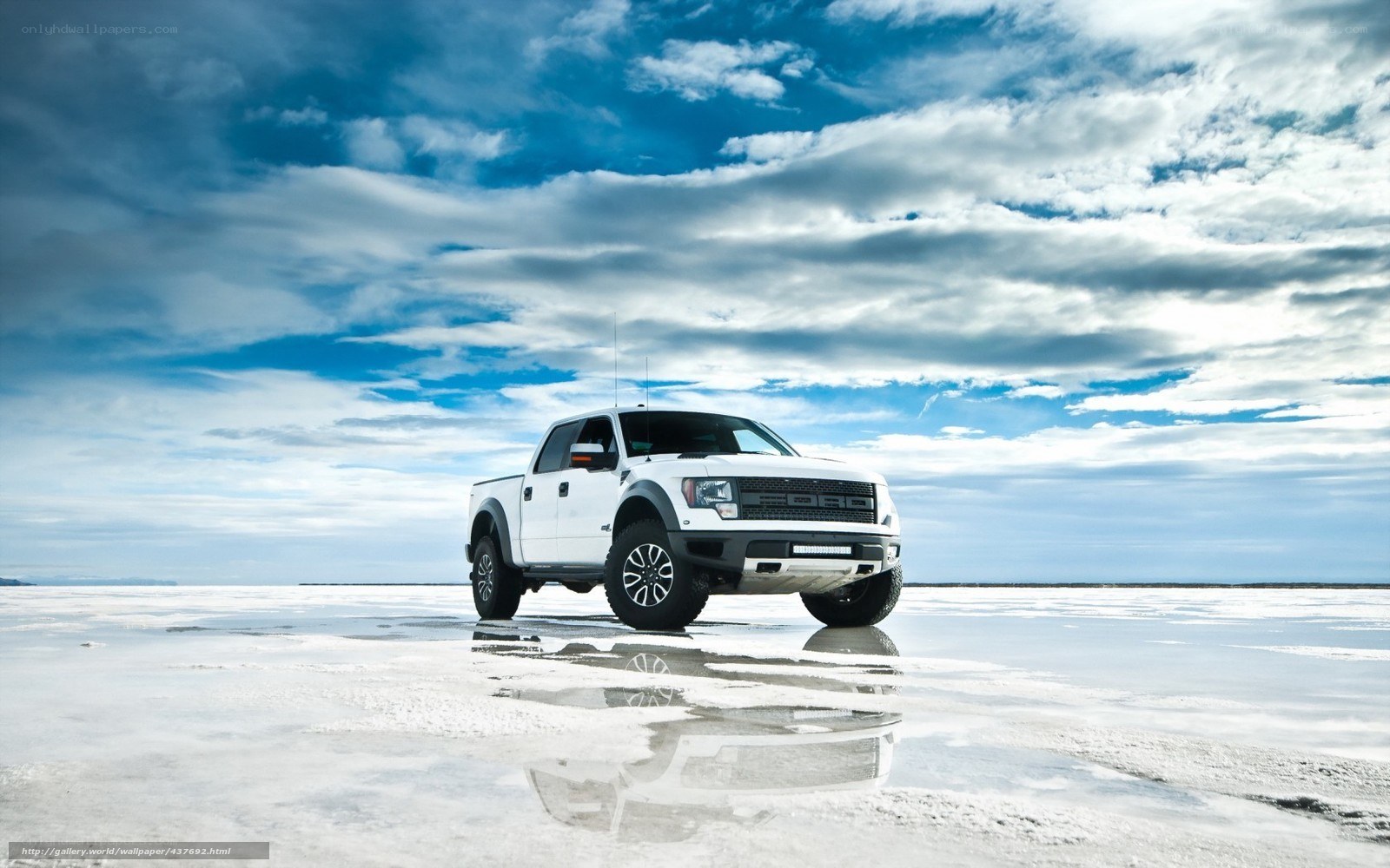 White truck on salt flat