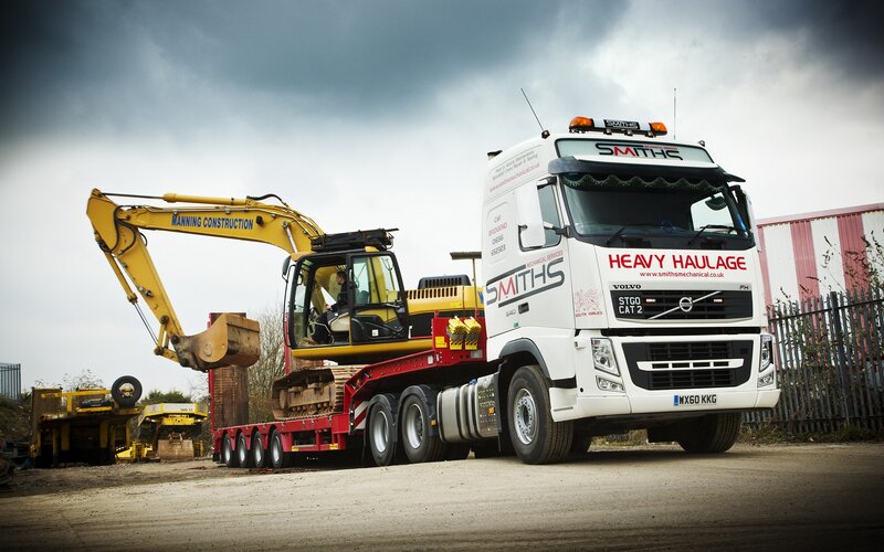 White Truck with Excavator