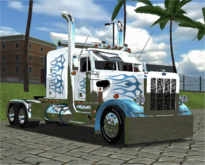 white truck with flame design