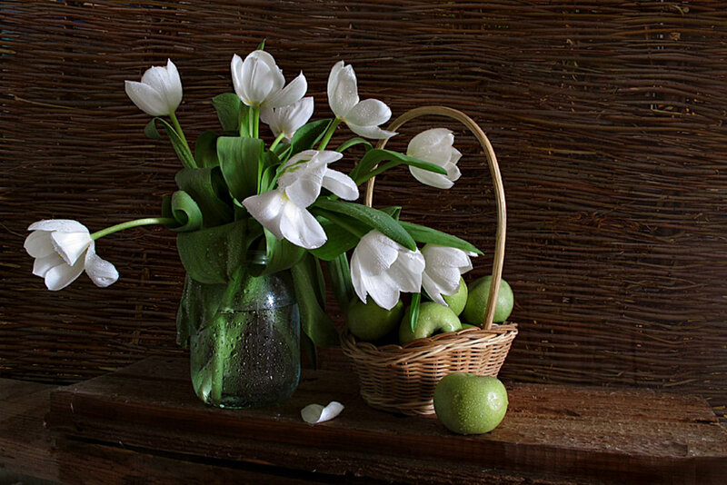 White Tulips and Green Apples — Serene