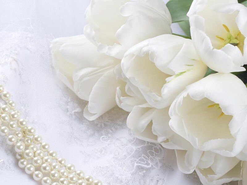 White Tulips and Pearls — Serene, Photograph, Lace, Flowers