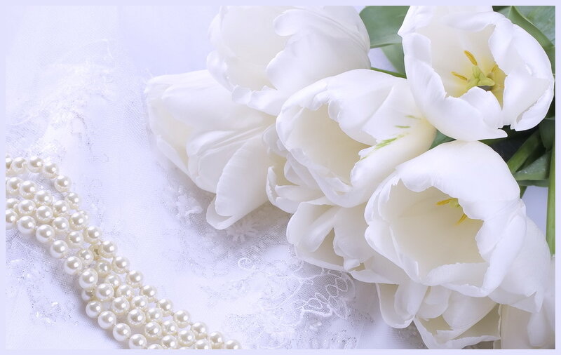 White Tulips and Pearls — Serene, Photograph