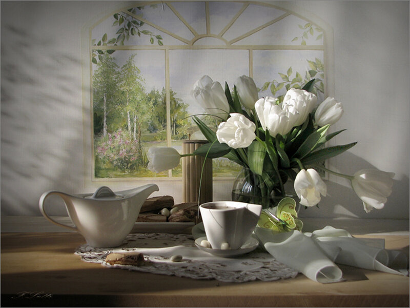 White Tulips and Tea Set