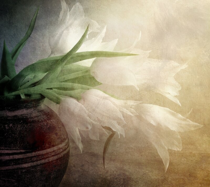 White Tulips in a Vase — Serene, Painting