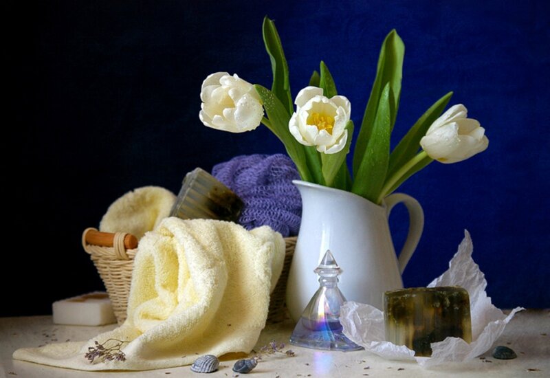 White Tulips in Pitcher