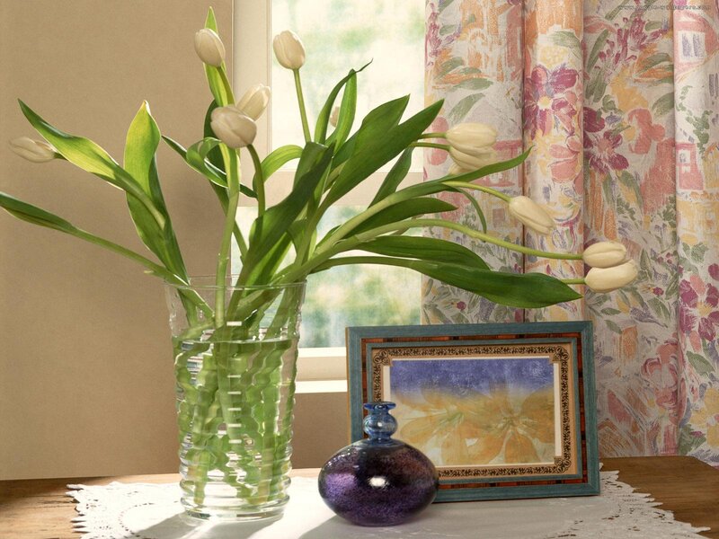 White Tulips in Vase — Green