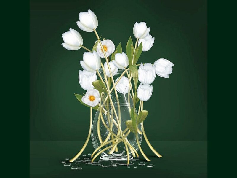 White Tulips in Vase — Serene, Digital Art