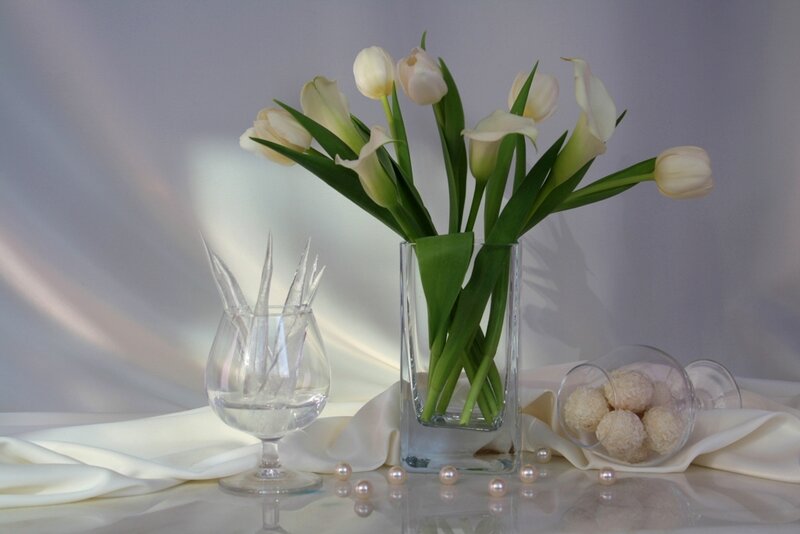 White Tulips in Vase — Serene, Photograph