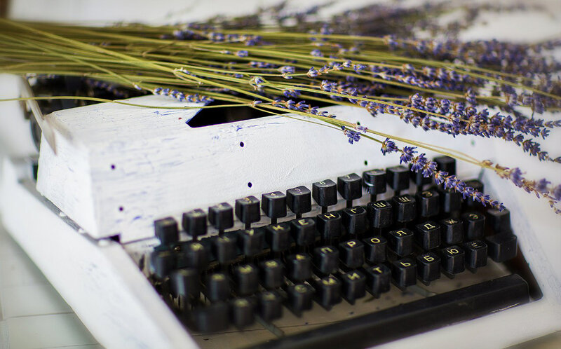 White Typewriter with Lavender