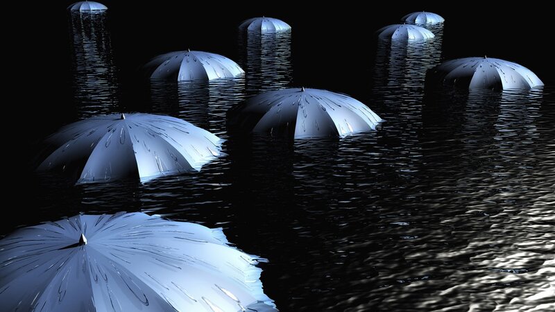 White Umbrellas in Water — Black, Dark
