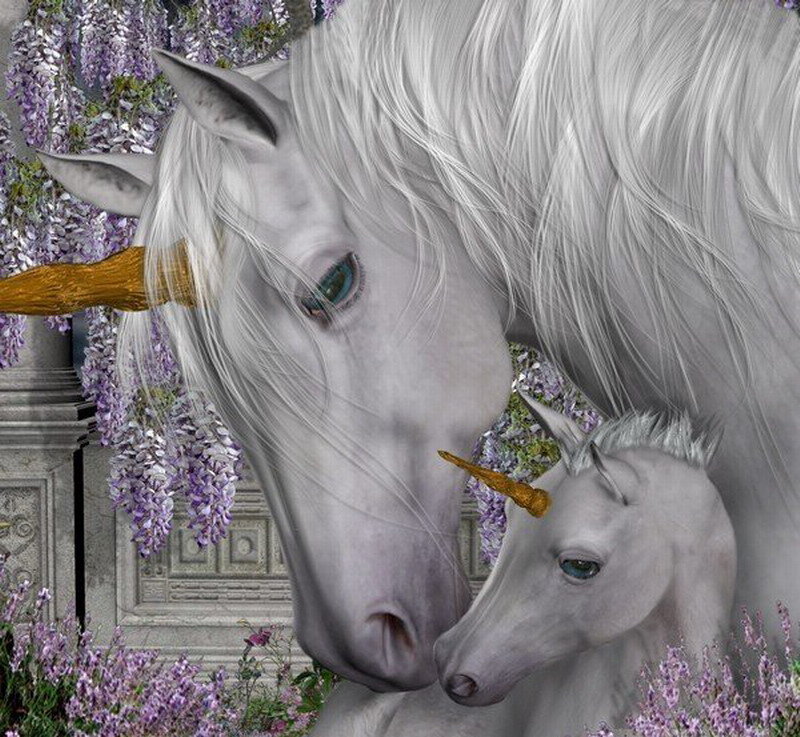 White Unicorn and Foal — Serene