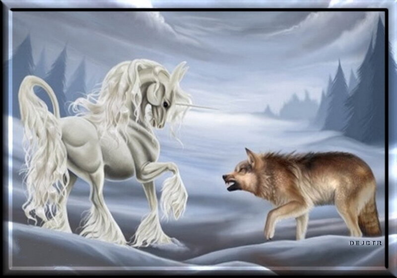 White Unicorn and Wolf