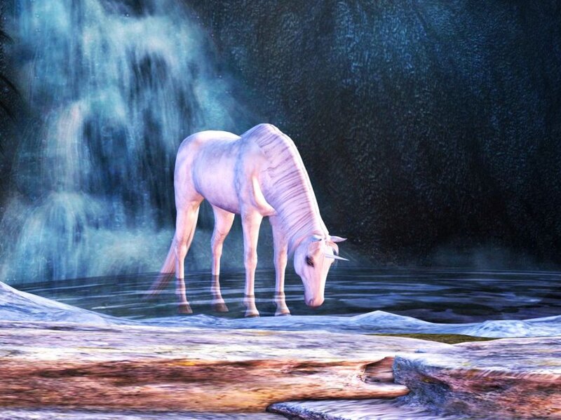 White Unicorn Drinking — Blue