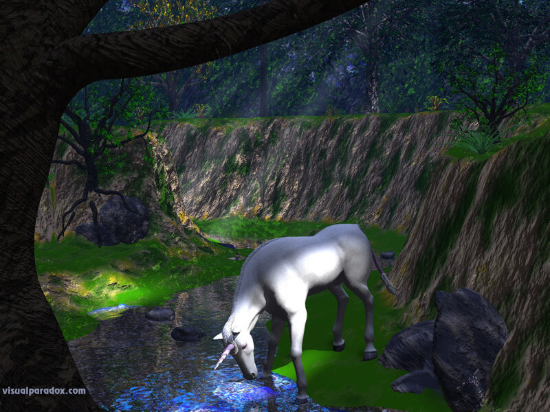White Unicorn Drinking — Green
