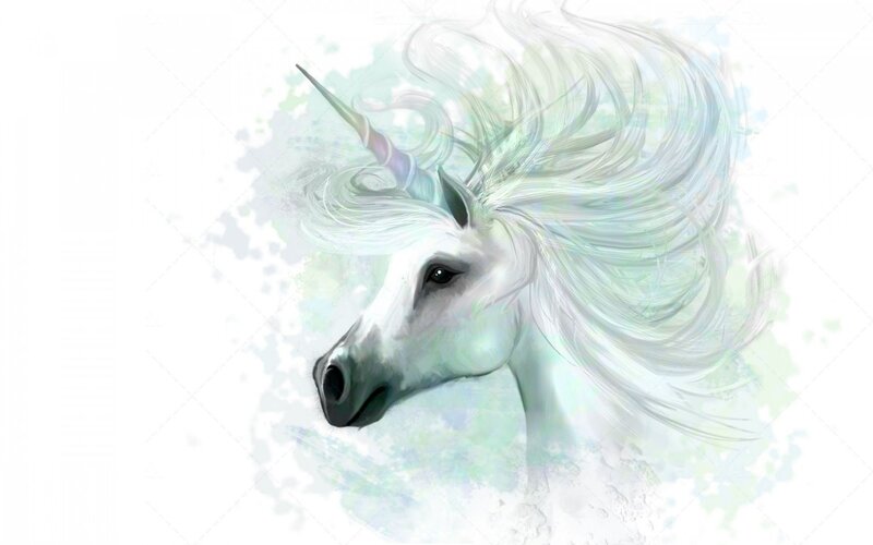 White Unicorn Head — Serene, Digital Art