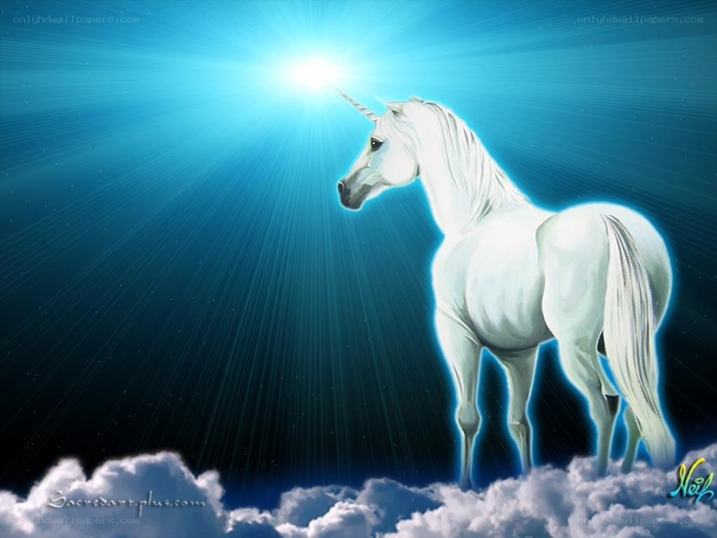 White unicorn in blue light