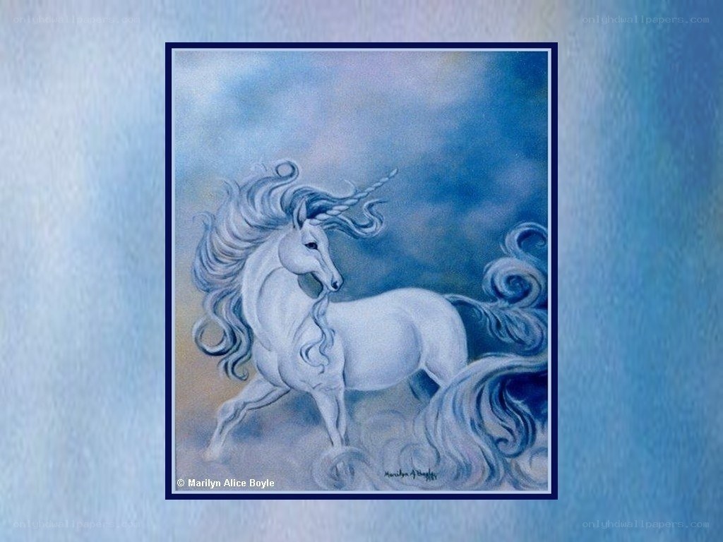 White unicorn in blue sky
