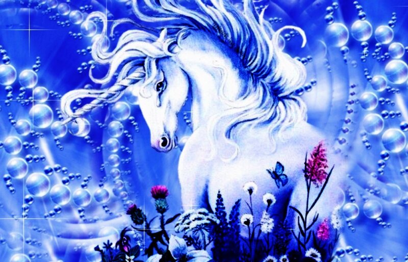 White Unicorn in Blue