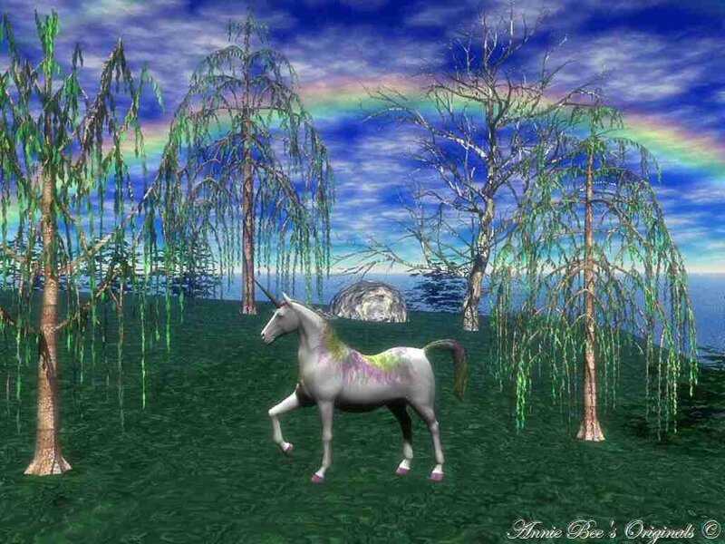 White Unicorn in Field — Green, Fantastical