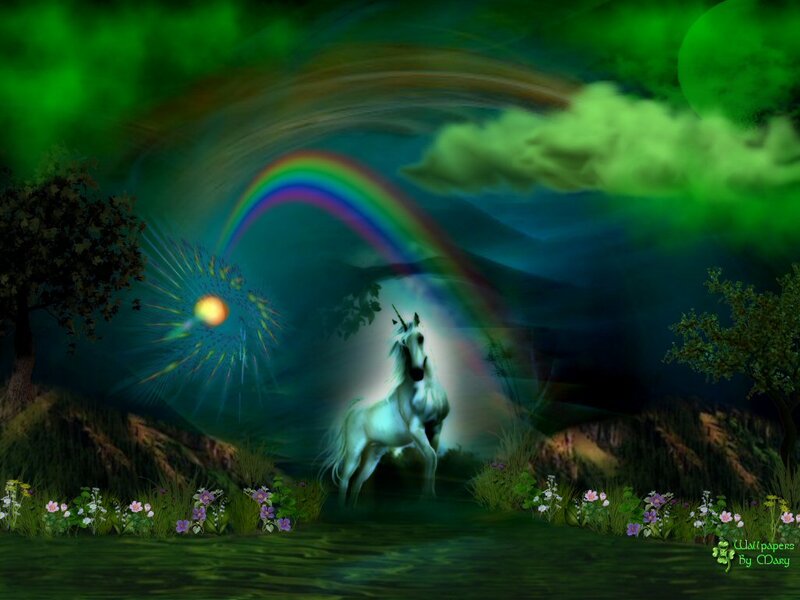 White Unicorn in Field — Green, Fantasy