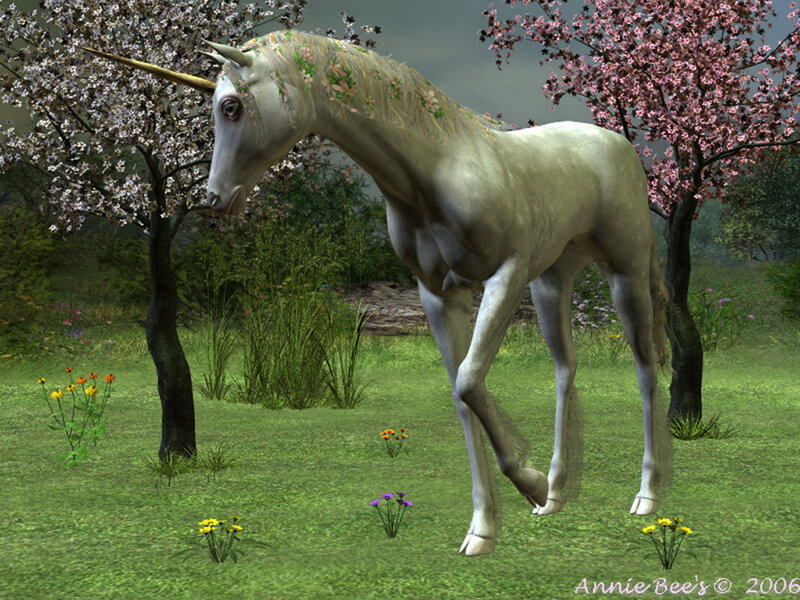 White Unicorn in Field — Green