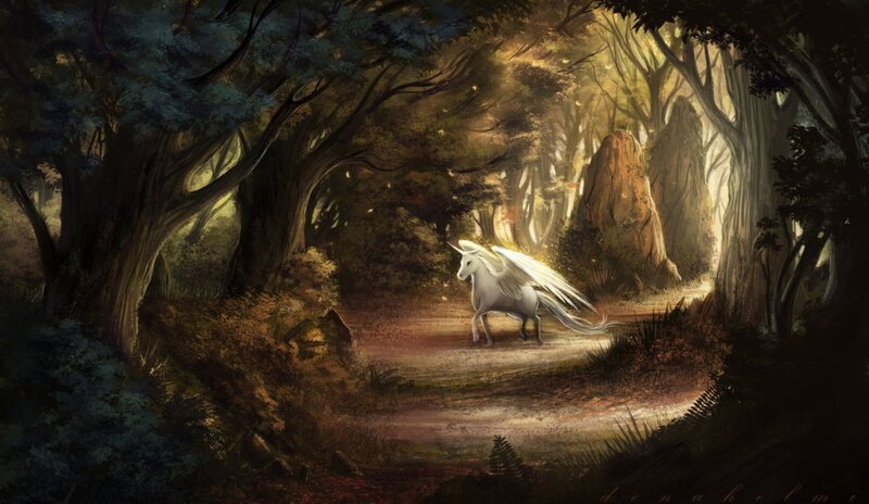 White Unicorn in Forest — Brown
