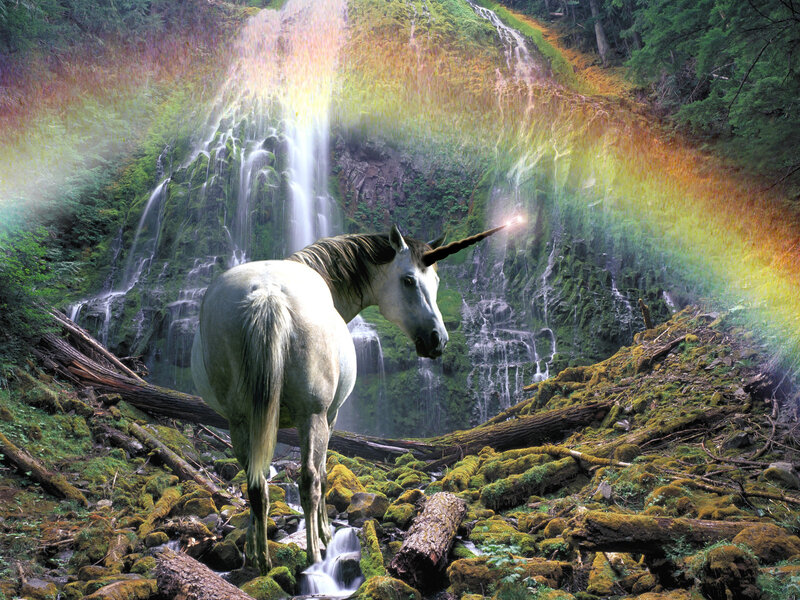 White Unicorn in Forest — Green, Magical
