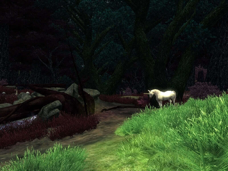White Unicorn in Forest — Green, Serene, Night