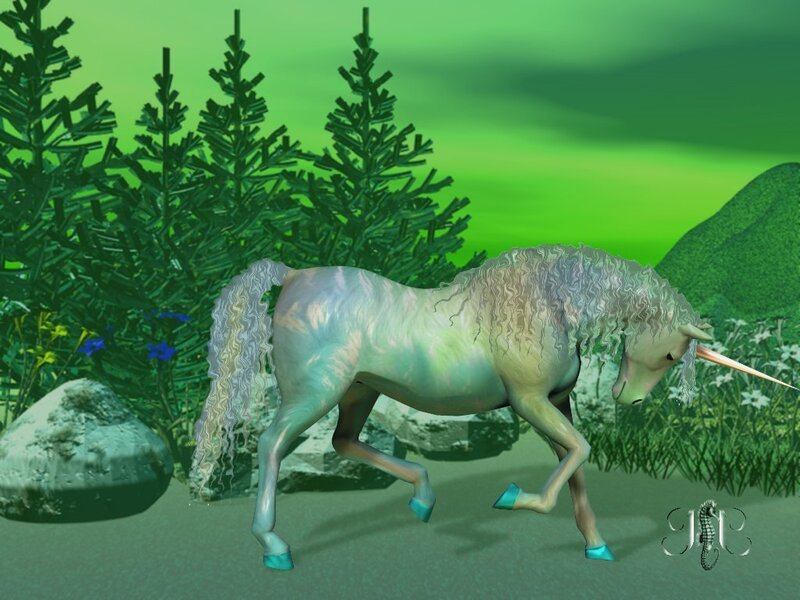 White Unicorn in Forest — Green, Serene
