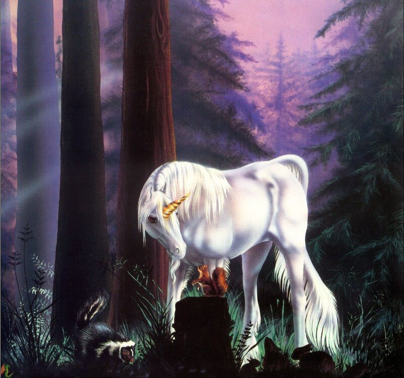White Unicorn in Forest — Purple, Serene, Night