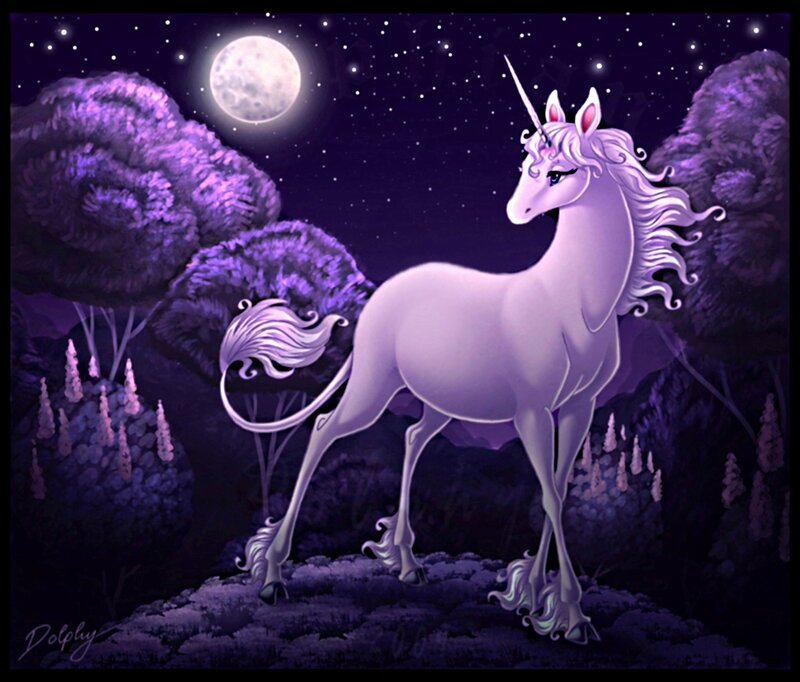 White Unicorn in Forest — Purple, Serene