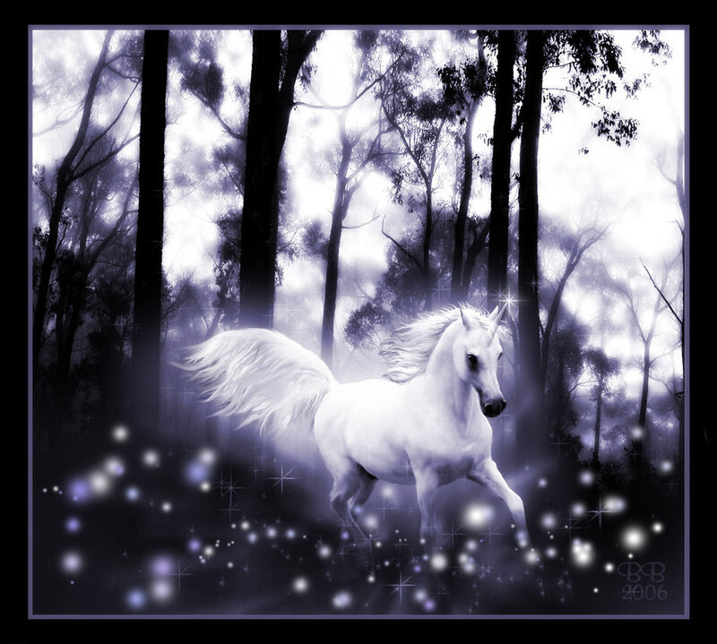 White Unicorn in Forest — Purple