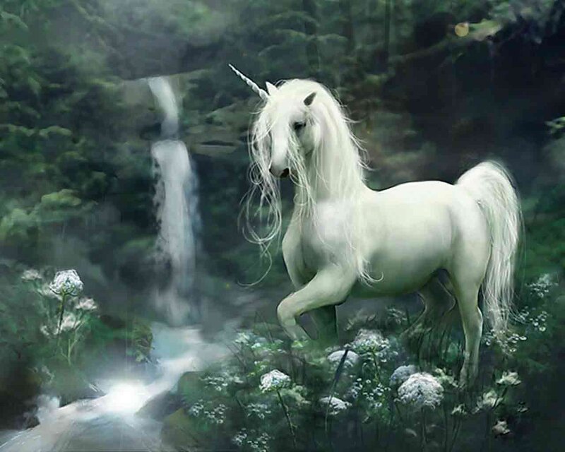 White Unicorn in Forest — Serene, Digital Art