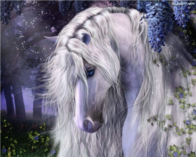 White Unicorn in Forest — Serene, Night, Digital Art