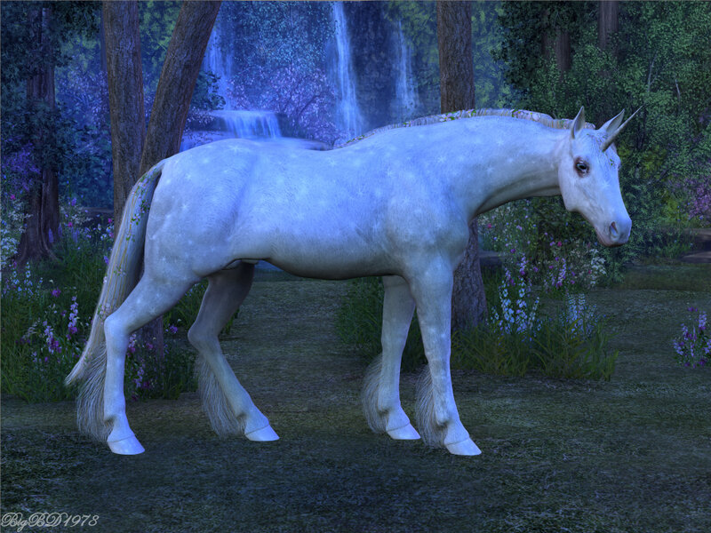 White Unicorn in Forest — Serene, Night