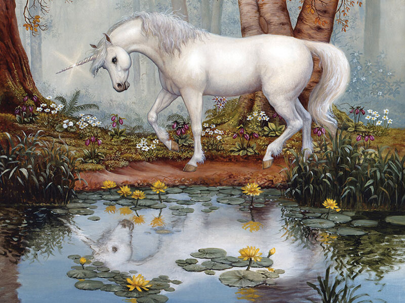 White Unicorn in Forest — Serene, Spring
