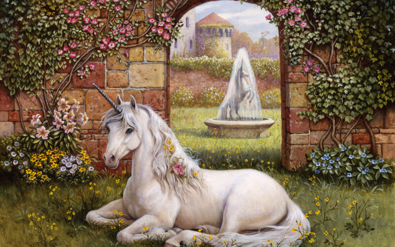 White Unicorn in Garden — Green