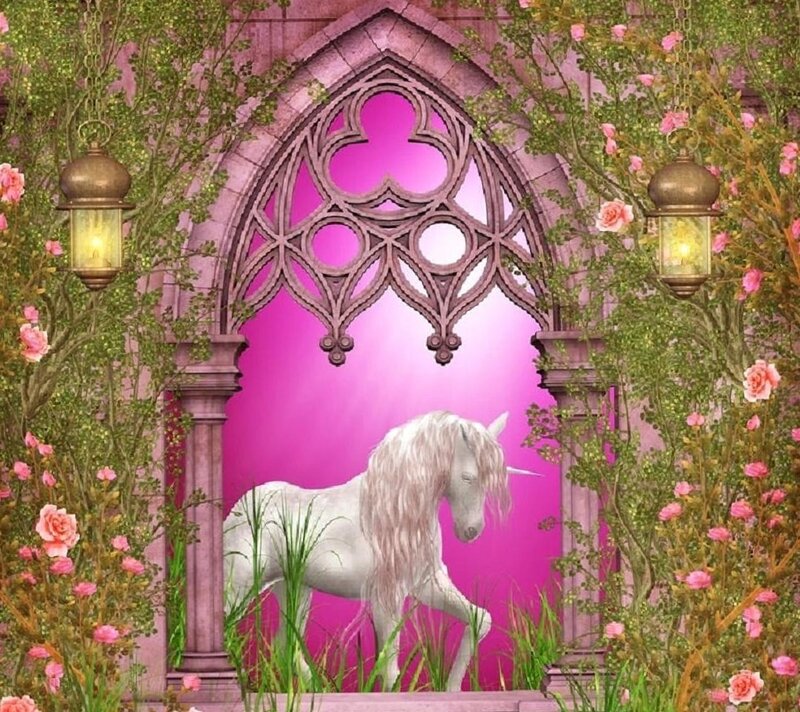 White Unicorn in Garden — Pink