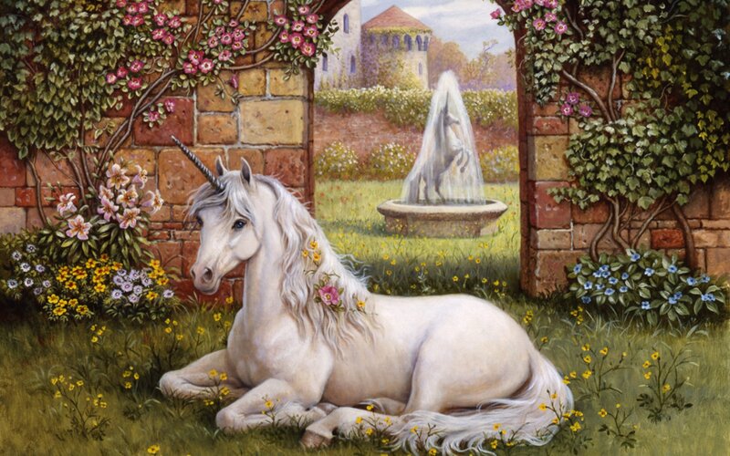 White Unicorn in Garden — Serene
