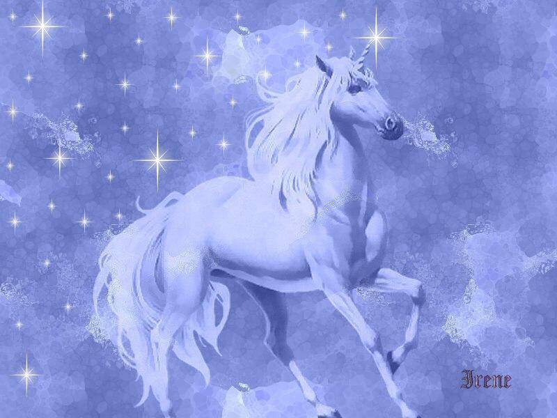 White Unicorn in Motion — Blue