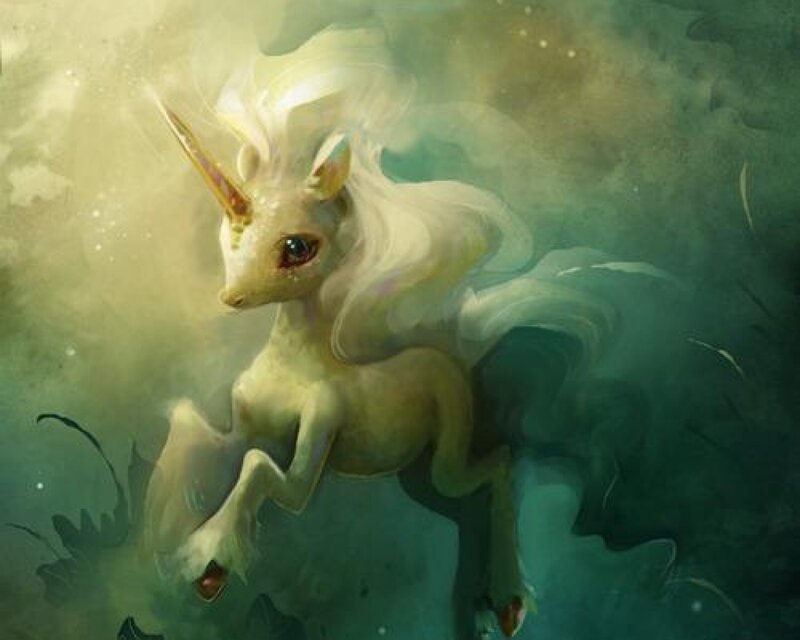 White Unicorn in Motion — Green