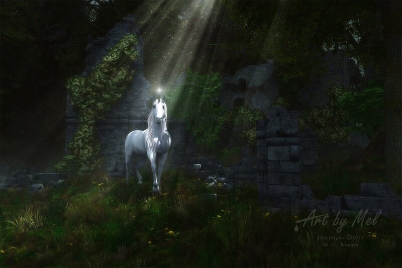 White Unicorn in Ruins