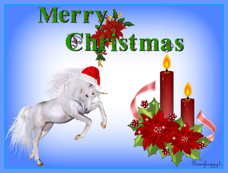 White Unicorn in Santa Hat