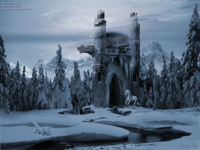 White Unicorn in Snow — Blue, Cold