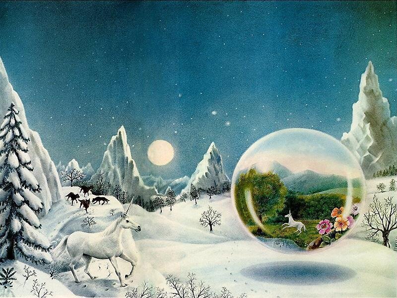 White Unicorn in Snow — Blue