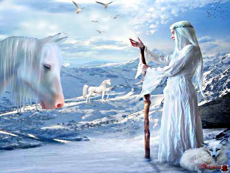White Unicorn in Snow — Serene, Winter, Digital Art