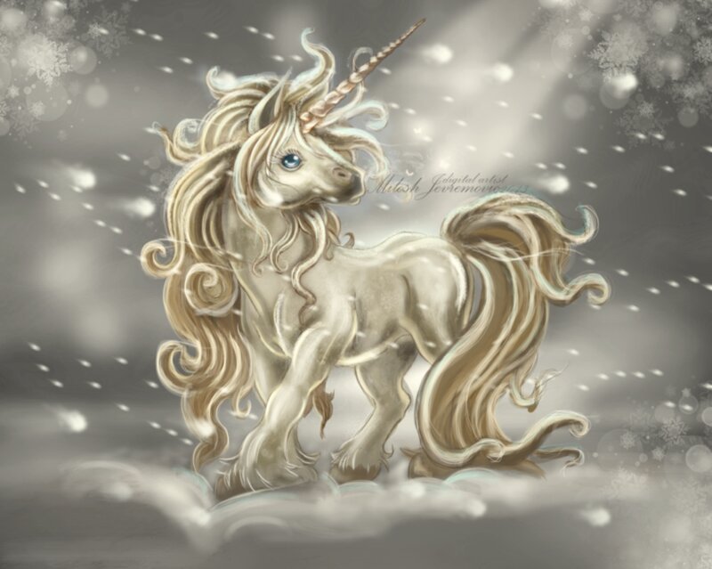 White Unicorn in Snow — Serene, Winter