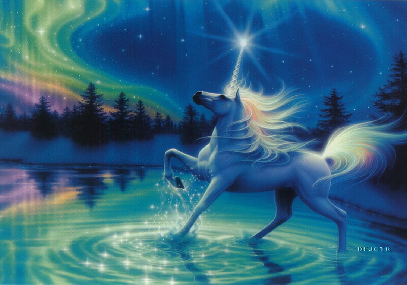 White Unicorn in Water — Blue, Magical
