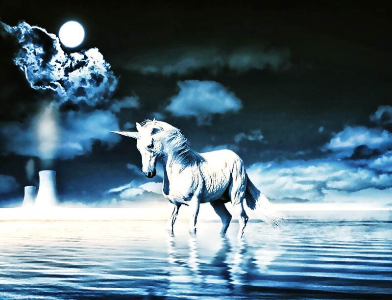 White Unicorn in Water — Blue